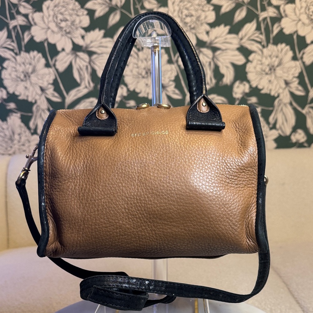 See By Chloé Tan and Black Pebbled Leather Satchel